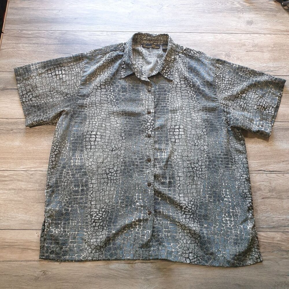 Women Blouse Excuse By Whispers 3X Crocodile Print Short-Sleeve Button Up Shirt